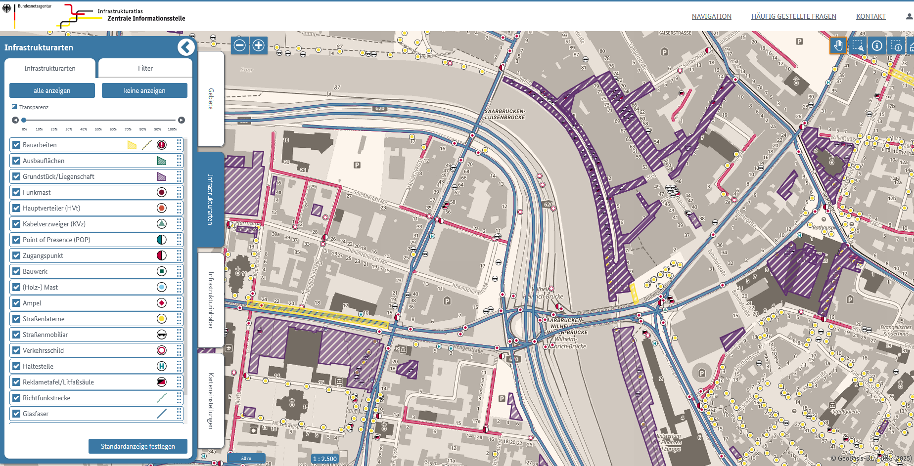 Screenshot einer Beispielauskunft im Infrastrukturatlas Screenshot einer Beispielauskunft im Infrastrukturatlas