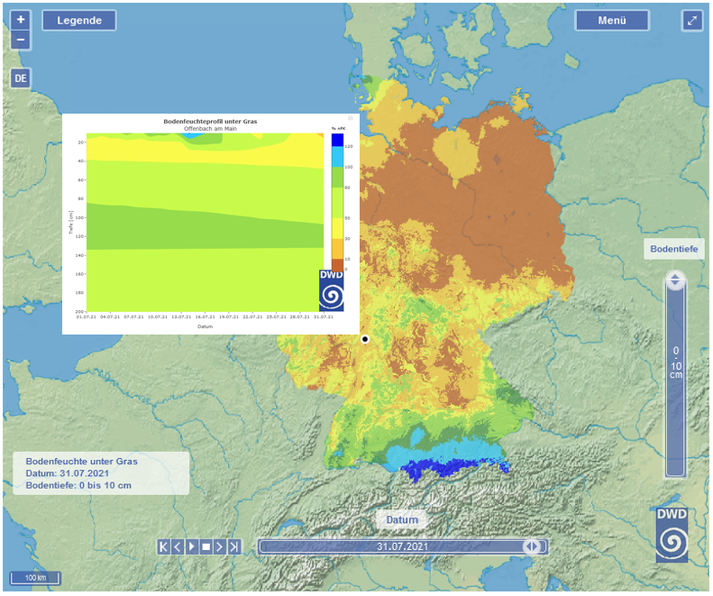 Ausschnitt aus dem DWD Bodenfeuchteviewer Ausschnitt aus dem DWD Bodenfeuchteviewer