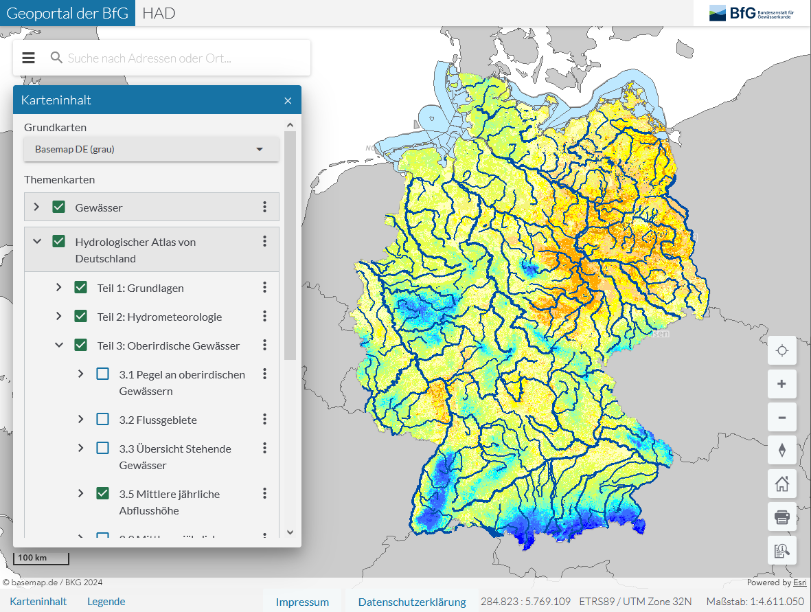 Ausschnitt aus dem Hydrologischen Atlas Deutschland Ausschnitt aus dem Hydrologischen Atlas Deutschland