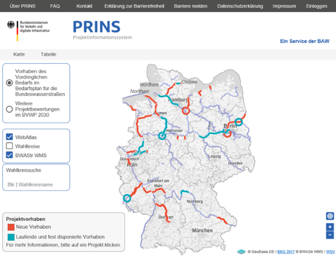 Ausschnitt aus dem Projektinformationssystem (PRINS) Ausschnitt aus dem Projektinformationssystem (PRINS)