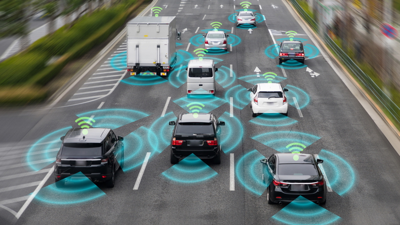 Visualisierung einer Vernetzung von Fahrzeugen auf einer Autobahn Visualisierung einer Vernetzung von Fahrzeugen auf einer Autobahn
