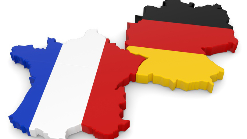 Kartenausschnitt Deutschland und Frankreich in Färbung der jeweiligen Landesfarben Kartenausschnitt Deutschland und Frankreich in Färbung der jeweiligen Landesfarben