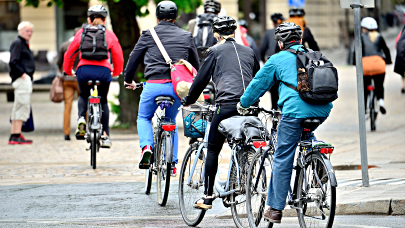 Mehrere Fahrradfahrer/innen fahren auf einer Straße Mehrere Fahrradfahrer/innen fahren auf einer Straße
