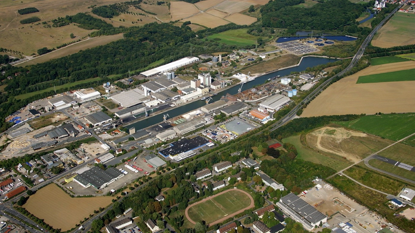 Luftaufnahme des Hafens Hildesheim zum Forschungsprojekt Smart Port Shuttle (SPS)